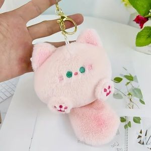 Squeaky Tail Pink Plush Cat Keychain